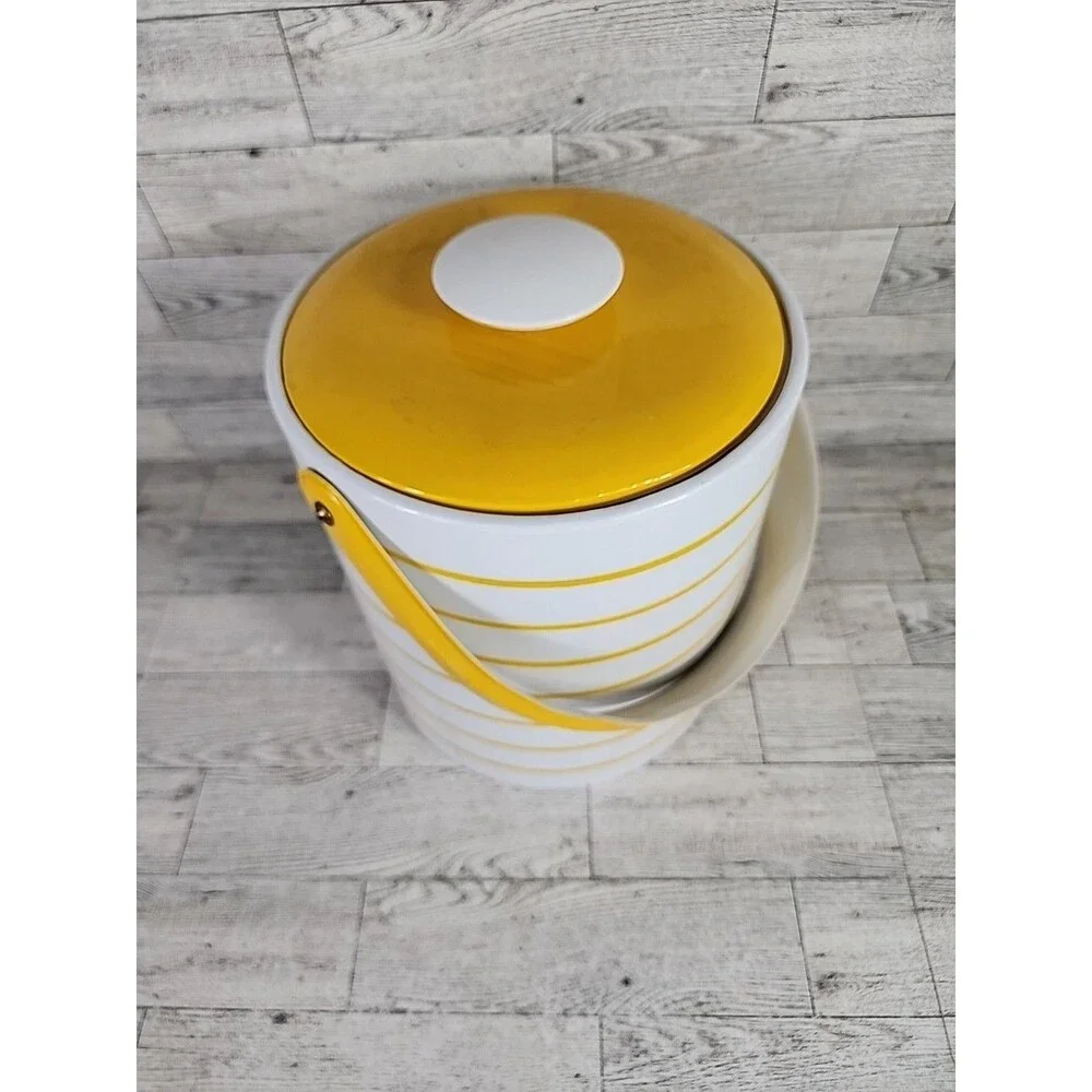 Vintage MCM Georges Briard Ice Bucket Yellow Orange w/ Lid 9